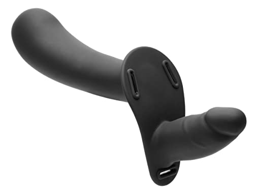 Strap U 28X 2 Inch Diva Double Dildo Vibrating Penetration With Large Tip Harness & Remote Control For Women, Men, & Couples, Adjustable Silicone G-Spot Anal Vagina Adult Toy Strapon Harness - Black #TOP1