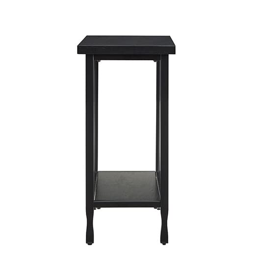 Image of Leick Home 11205-BK Ironcraft Rustic Narrow Chairside Table with Shelf, Black Wash