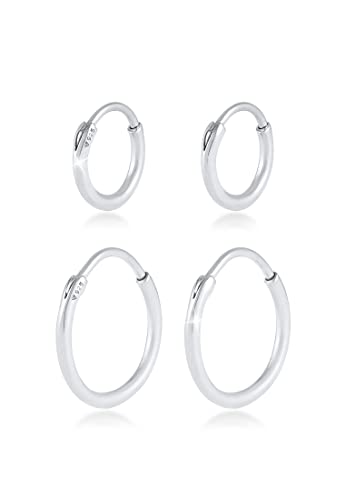 Kuzzoi - Lot de 2 paires de boucles d'oreilles rondes classiques polies - En argent sterling 925 - Pour homme