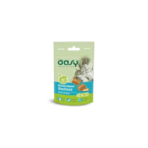 Oasy Snack Gatto, oasy biscotti ripieni di mousse per gatti sterilizzati di tutte le taglie gusto Pollo | 3 confezioni da 60 grammi l’una.