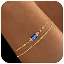 Birthstone Gold Bracelets for Women Girls Trendy - Dainty 18K Really Gold Filled Bracelet Layered Birthdstone Bracelets May Emerald Friendship Bracelets Jewelry Gifts for Mom Non Tarnish