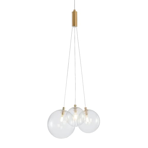 Image of 3-Light Clear Glass Globe Pendant Light LED Ceiling Light for Home Decor