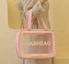 Image of Handcuffs PVC Makeup Pouch with Carry Handle | Wash Bags | Cosmetic Organizer | Toiletry Bag | Vanity Case | Make Up Handbag | Grooming | Travel | Portable | Accessories | Washbag (Pink)