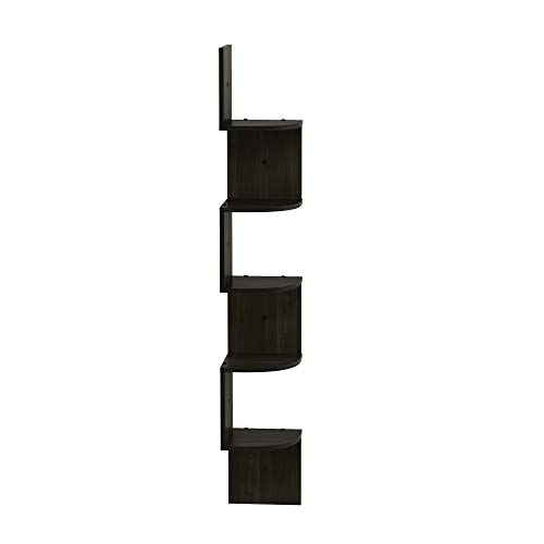 Image of Furinno ROSSI Floating Book Shelves for Wall, 5-Tier Zigzag Corner Shelf Wall Mounted, Radial Corner Floating Shelf, for Living Room, Bedroom, Bathroom, Home Office, Espresso