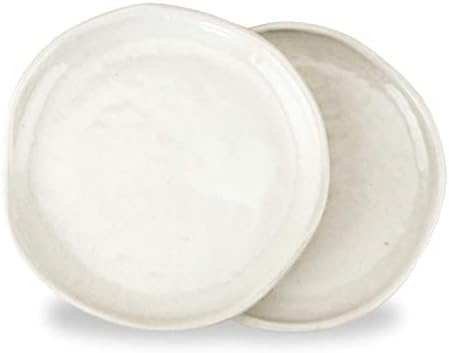 roro Ceramic Stoneware White Hand-Molded Glossy Appetizer and Snack Plates, 7 Inch Pair of 2