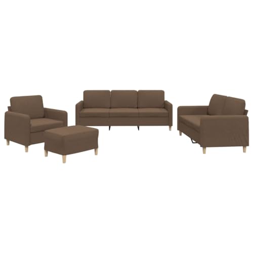 vidaXL Sofagarnitur 4-TLG., Sessel Couch mit Kissen Fußhocker, Sofa Wohnzimmersofa mit Armlehnen, Couchgarnitur Designsofa Sitzmöbel Polstermöbel, Braun Stoff