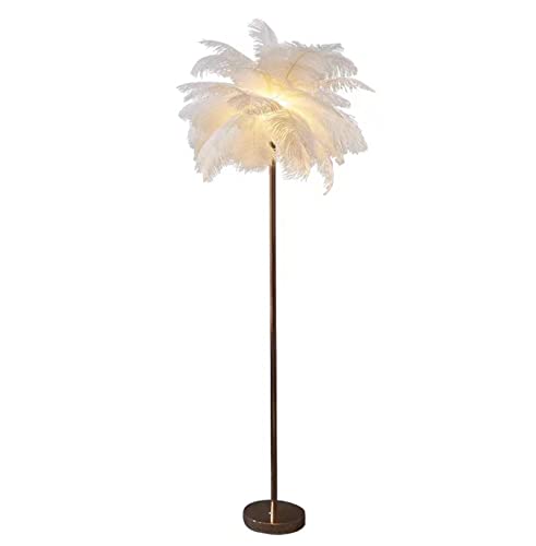 rzoizwko Lampadaire en Plumes Naturelles pour Salon, Lampe sur Pied en Plumes d'autruche 160 cm Blanc, 5 Sources de lumière LED, Lampe de décoration de vitrine de Chambre à Coucher de Villa Cover