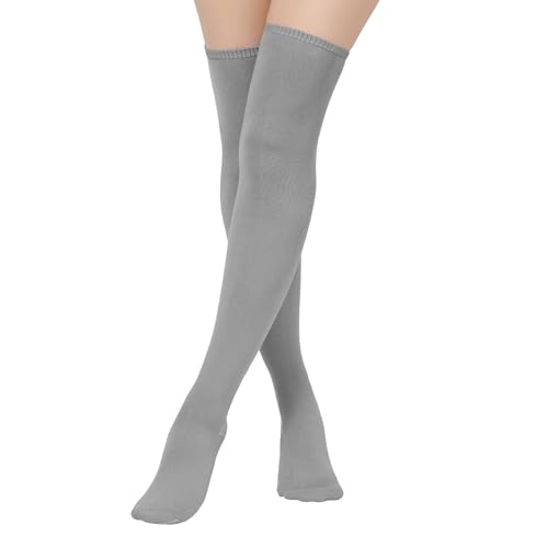 Image of Zando 3 Pairs Thigh High Socks for Women White & Black & Grey
