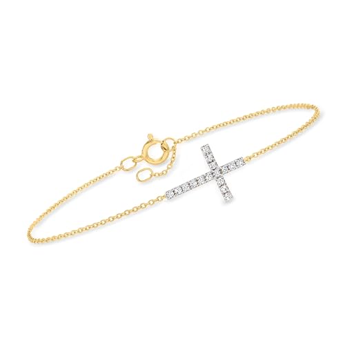 Ross-Simons 0.15 ct. t.w. Diamond Cross Bracelet in 10kt Yellow Gold