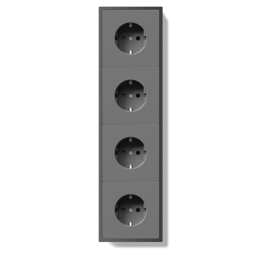 BSEED Schuko Mehrfachsteckdose Unterputz, Wandsteckdose 16Amp mit PC Rahmen, Vierfach Steckdose mit Krallen, 4 Fach Grau – Ansicht 1