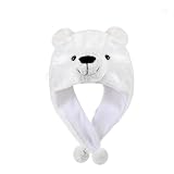 xieyaxie Polar Bear Hat with Ears Cozy Plush Beanie for Adults Funny Winter & Halloween Costume Accessory, Cute Animal Ears for Parties