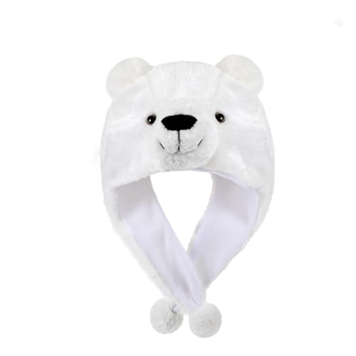 xieyaxie Polar Bear Hat with Ears Cozy Plush Beanie for Adults Funny Winter & Halloween Costume Accessory, Cute Animal Ears for Parties