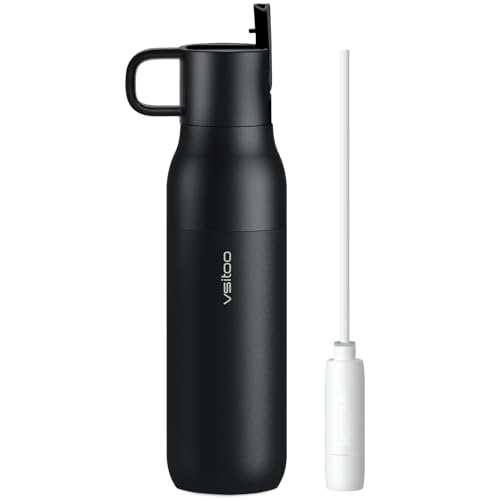 vsitoo CarbonFiber Filtered Water Bottle with Straw, Insulated Stainless Steel Water Filter Bottle, BPA-Free Portable Reusable Filter Water Bottle, 25oz Black