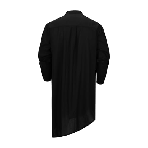 Mens Kaftan Robe Thobe Linen Long Sleeve Henley Shirt Casual Button Down Band Collar Muslim Gown Kurta Tops Beach Tees4