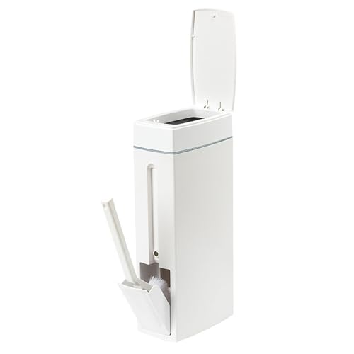 Cubo de basura para baño de caravana con escobilla integrada color blanco
