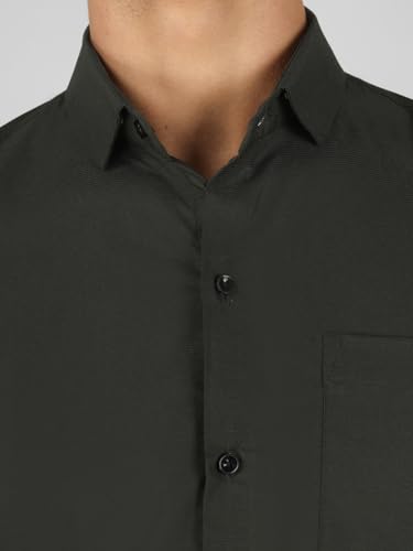 Image of Mens Cotton Lycra Full Sleeve Slim Fit Semi-Formal Shirt | Textured Pattern | Curved Hem