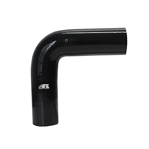 Etl Industries 2.5" Id, 8" Leg Length 90 Degree Elbow Silicone Coupler Hose, 4-Ply Reinforced Universal Silicone Pipe Hose Turbo Intake Tube Intercooler Piping Black #TOP10