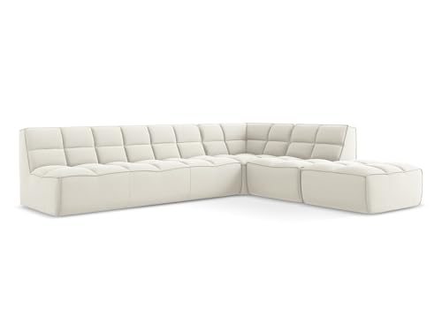 Kalai 5-Sitzer Ecksofa L-Form in Beige - Beidseitig montierbares modulares Sofa mit Ottomane aus Samt, Japandi & Skandi Stil, Oeko-Tex Zertifiziert 308x258x75 cm, bis 450 kg belastbar