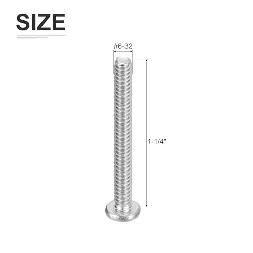 DTGN #6-32x1-1/4" Pan Head Machine Screws, 50Pcs 304 Stainless Steel, Phillips Drive, UNC Full Thread, Bright Finish, Screws Bolts Kit - Image 2
