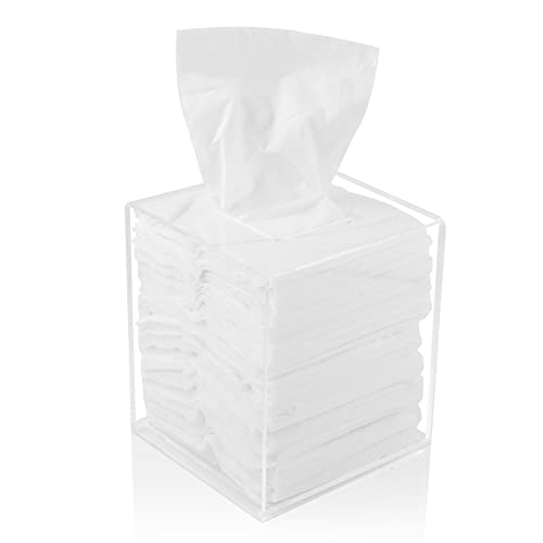 Scatola Porta Fazzoletti Quadrato in Acrilico, per Tessuti Viso, Tovaglioli, Perfetta per Bagno, Scrivania, Controsoffitti, Vanità, Camera da Letto, Comodini (Quadrato, Trasparente)