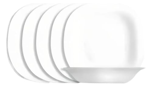 La Mejor Recopilación de Sopero los mejores 5. 47 Juego de 12 Platos Soperos Cuadrados de Vidrio Opal, 22 cm, Blanco, 500 ml, Diseño Moderno