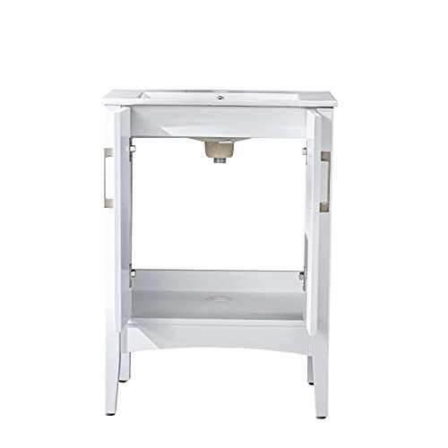 Delavin 24" Modern Single Floor Bathroom Vanity And Sink Combo, White Rectangle Ceramic Vessel Sink, Freestanding Wood Bathroom Storage Cabinet With 2 Doors (White) #TOP3