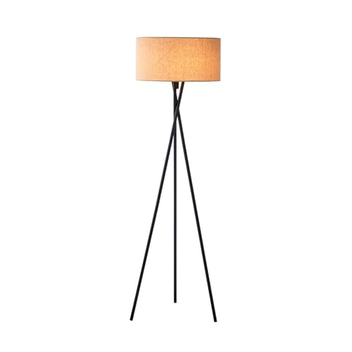 Lampadaire mid-century avec abat-jour en tissu et trépied réglable pour salon