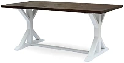 Great Deal Furniture Mayo Rustic Farmhouse Acacia Wood Dining Table, Dark Brown and White