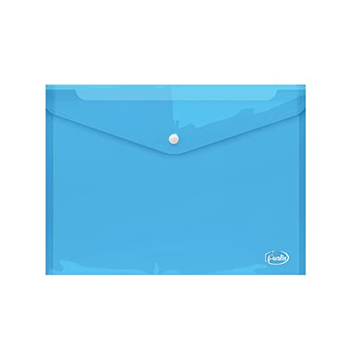 [Pack of 24] Transparent A4 Plastic Envelopes Press Stud Document Travel Wallets File Storage Folders | Home | Office | Students Homework (Blue)