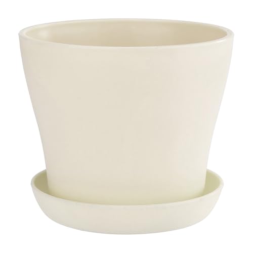 Plant Pot, 6" Modern Plastic Planter with High Driange Holes and Saucer Flower Pots for Garden All House Indoor Outdoor White