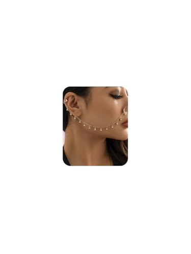 WZNBBOY Punk Pearl Tassel Beaded Nose Ring with Chain to Ear Cuff Non Piercing Nose Hoop Chain Nose to Ear Chain Fake Septum Ring Nose Hoop Ring Dangle Chain for Women