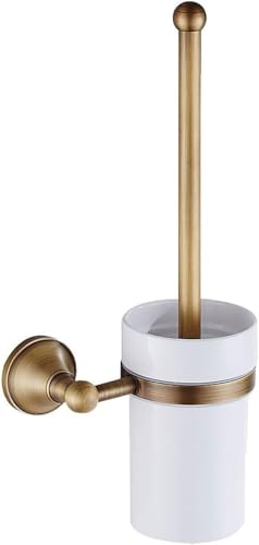 COJJ-Brosse WC Porte-Brosse de Toilette en Laiton Antique, Ensemble de brosses de Toilette murales pour Salle de Bains, Brosse avec Tasse en céramique,...