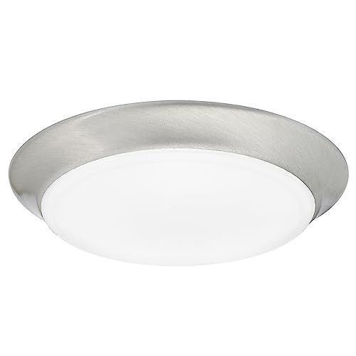 Maxxima 7 in. Satin Nickel Slim Round LED Flush Mount Ceiling Light Fixture, LED Disk Light...