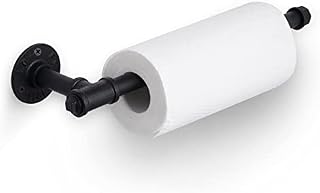 KES Black Kitchen Roll Holder Wall Mounted, Industrial Kitchen Roll Dispenser Under Cabinet Rustic Paper Towel Holder Pipe Iron Style, KPH503-BK