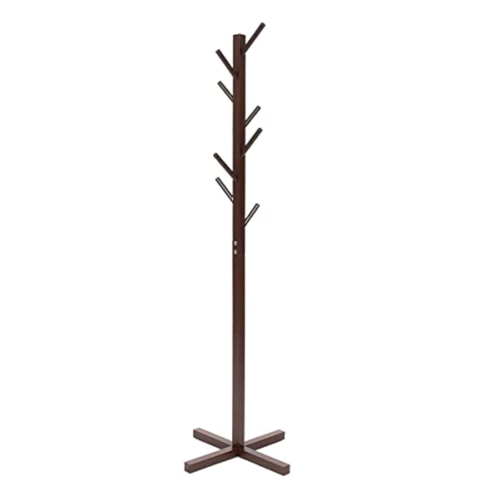 Sturdy Coat Rack with 8 Hooks, Free Standing Wooden Coat