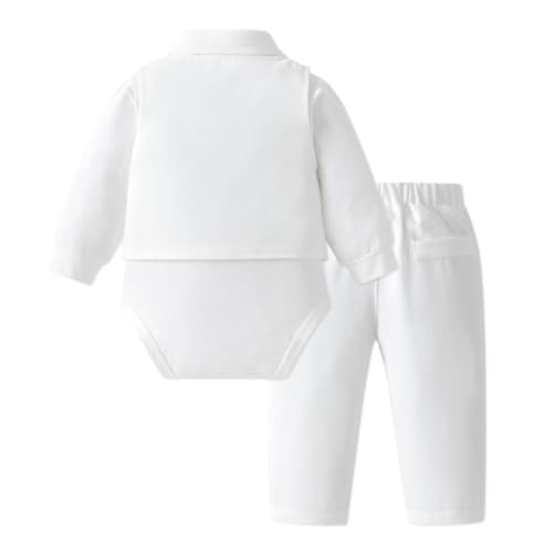 Image of Dressy Daisy Baby Boy 5 Piece Formal Suit Set for Wedding and Birthday | Vest, Shirt, Pants, Bow Tie, Boutonniere, Christening, Holiday Photoshoot Outfit