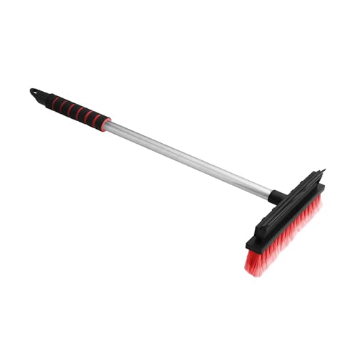 ToM PaR Cepillo y Escobillas de Goma | 2 en 1 Escobilla y barredora | Cristales y Espejos del Coche | Robusto Mango de Aluminio | Ergonómico, Agarre Suave | Longitud: 66 cm | Roja