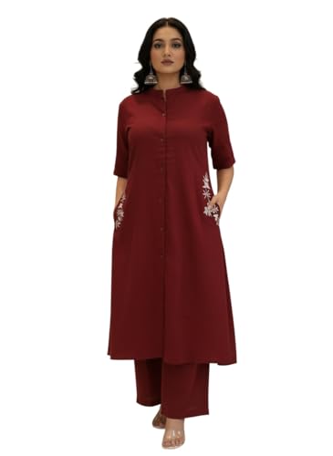 Image of MITZO Cotton Straight Kurta with Palazzo | Co-Ord Set for Women | Stylish Kurta Set for Women | Party & Casual Wear Kurti Set