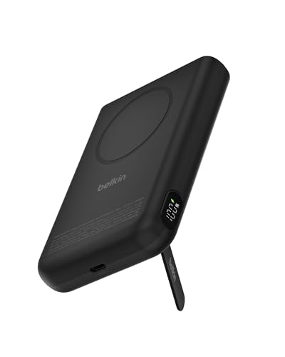 Belkin UltraCharge Pro 10000mAh Power Bank with Qi2 25W, 2-in-1 USB C Portable Charger with Magnetic Ring, Kickstand, Digital Battery Display, Battery Pack for iPhone, Galaxy, Pixel, iPad, etc - Black