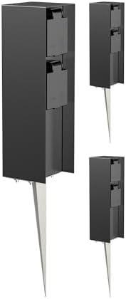 ledscom.de 3X Garten-Steckdosen-Säule POMI mit Erdspieß für außen, IP44, 2-Fach, schwarz, eckig, 23cm