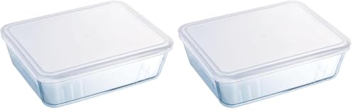 Pyrex - Cook & freeze - Plat Rectangulaire en Verre avec Couvercle Multicolore 0.80 L / 19x14 cm (Lot de 2)