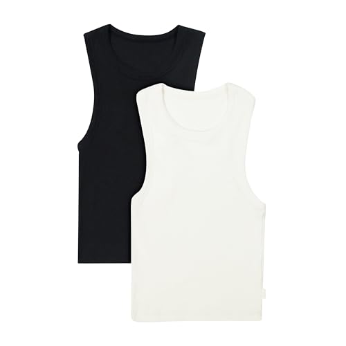 Hanes Women's Originals Racerback Crop Tank, 2-Pack, Comfywear Supersoft Rib Cropped Tank Top Loungewear Pack