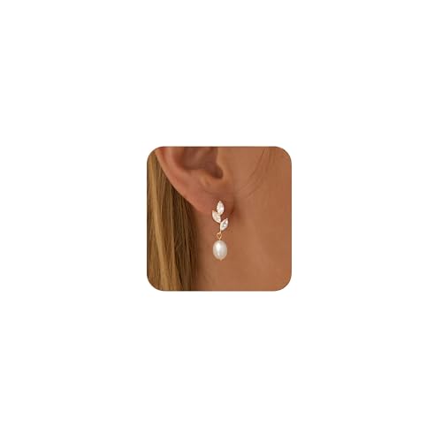 HARJJME Boucles d'oreilles Femme Perle Pendantes Plaquée Or 14 Carats Hypoallergénique Longues Or Argent Boucle Doreille Zircon Perles Fantaisie Bijoux Cadeau