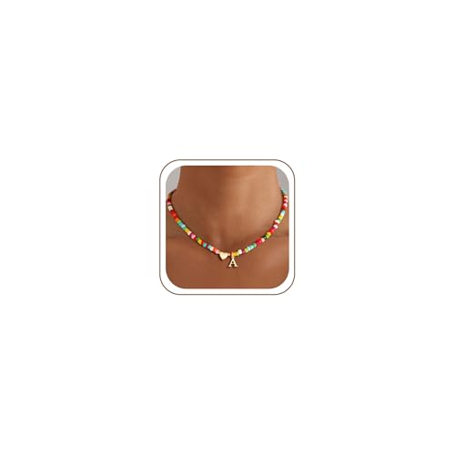 M MOOHAM Initial Necklace for Women Girls, Colorful Beaded Necklace, A-Z - image 1