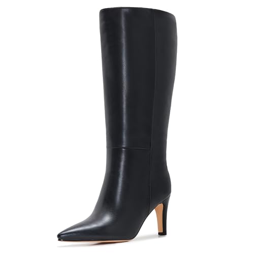 Wide Calf Kitten Heel Boots For Women Knee High pointed toe Tall Long boots Stiletto Heel Side Zipper