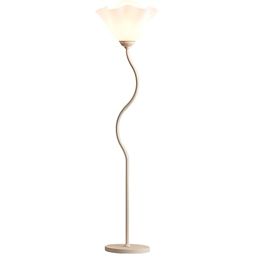 Lámpara de pie para salón blanca y moderna con diseño de pétalos