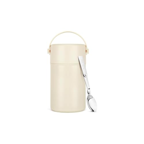 Image of Insulated Lunch Box 500ml Stainless Steel Food Jar | Leak Proof Thermal Tiffin for Hot & Cold Food | Vacuum Lunch Container with Spoon | Office School Travel (White, 1 Compartment)