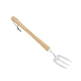 Berry&Bird Stainless Steel Border Hand Fork, Ergonomic Wood Handle and Leather Strap, Long Reach Gardening Tool for Weeding, Planting, Cultivating, Digging