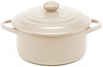 Kook Ceramic Mini Cocotte Set, Small Casserole Dishes with Lids and Handles, Individual Baking Ramekins, Oven safe 500F, Microwave & Dishwasher Safe, Stoneware, 12 oz, Set of 4, (Ivory)