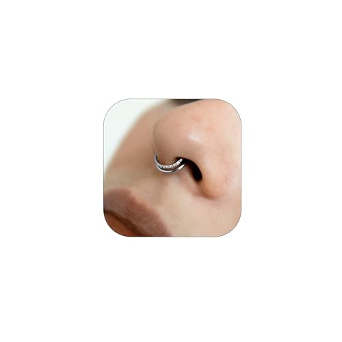 LunarCharm Anillo Septum apilado de plata con circonitas, 16G pendientes, acero inoxidable 316L, clip septum 12mm, aro nasal, piercing corporal y de labios